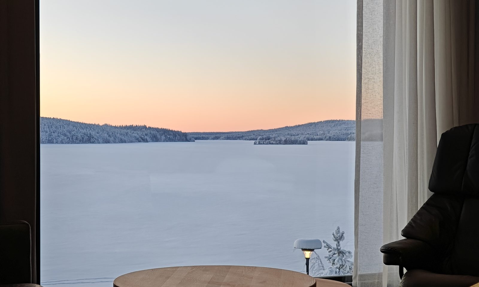 Winter landscape from a large window in Kemijärvi